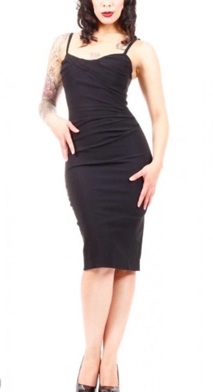 Stop Staring Million Dollar Baby Dress Black Pinup Bodycon Pleated Wiggle Size S